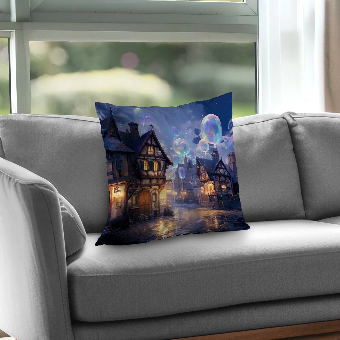 Coussin décoratif en sergé de polyester Bloopy Town - Décoration d'intérieur élégante
