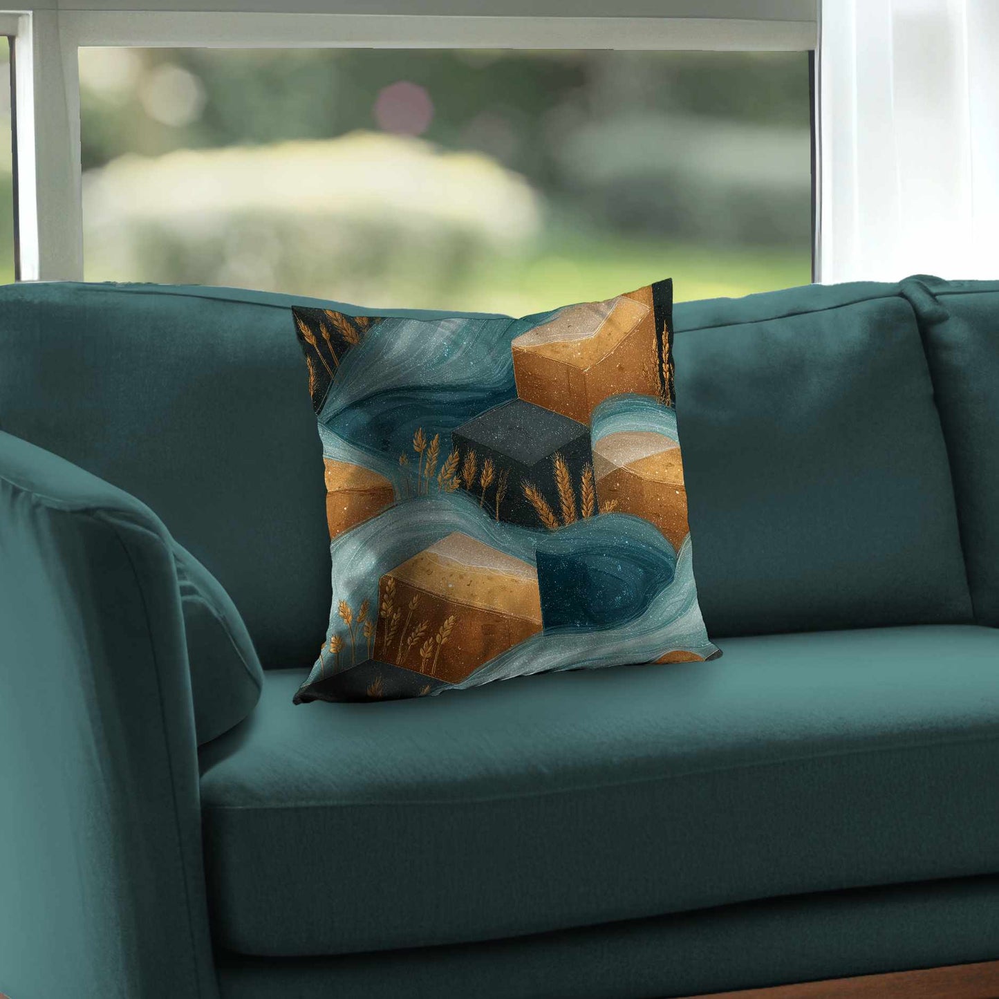 Oreiller décoratif en sergé polyester Golden Harvest Flow
