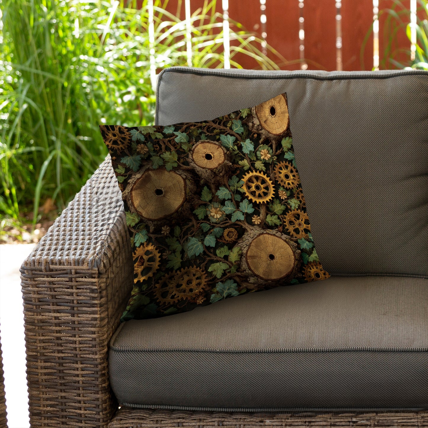 Hiding Gears Poly Twill Throw Pillow | Stylish Home Decor