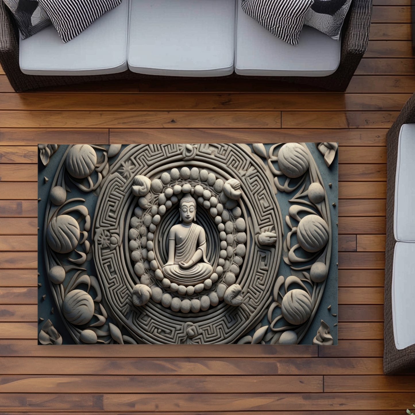 Spiritual Peace White Outdoor Area Rug | Home Decor Accent