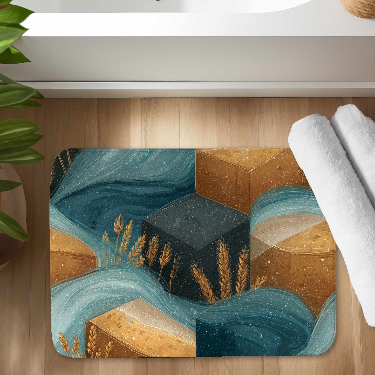 Tapis de bain Golden Harvest Flow | Un accent décoratif élégant pour la maison