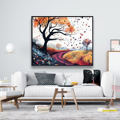 Blowing Leaves - Blue Framed Canvas for Home Decor