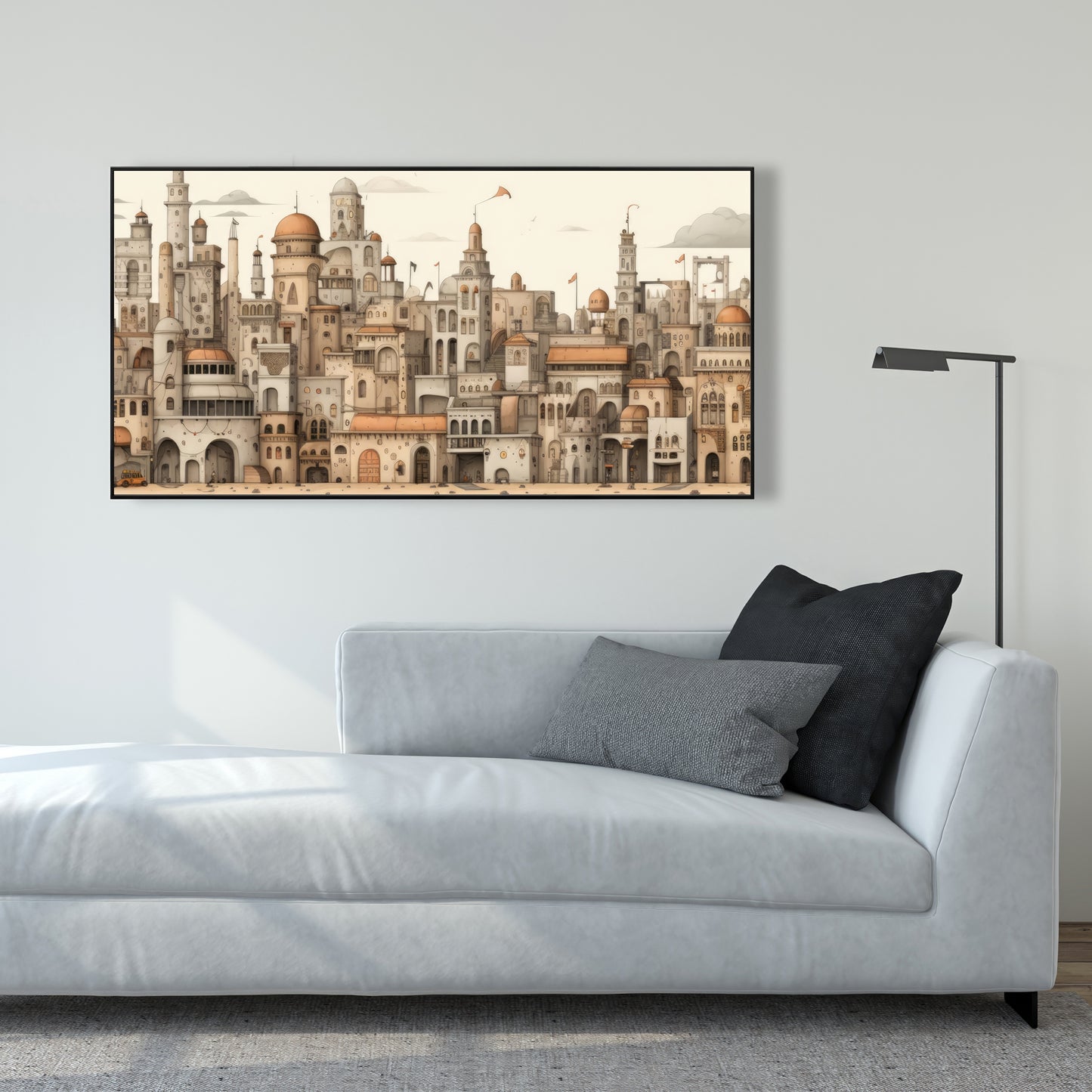 The Old Town - Beige Framed Canvas for Home Decor