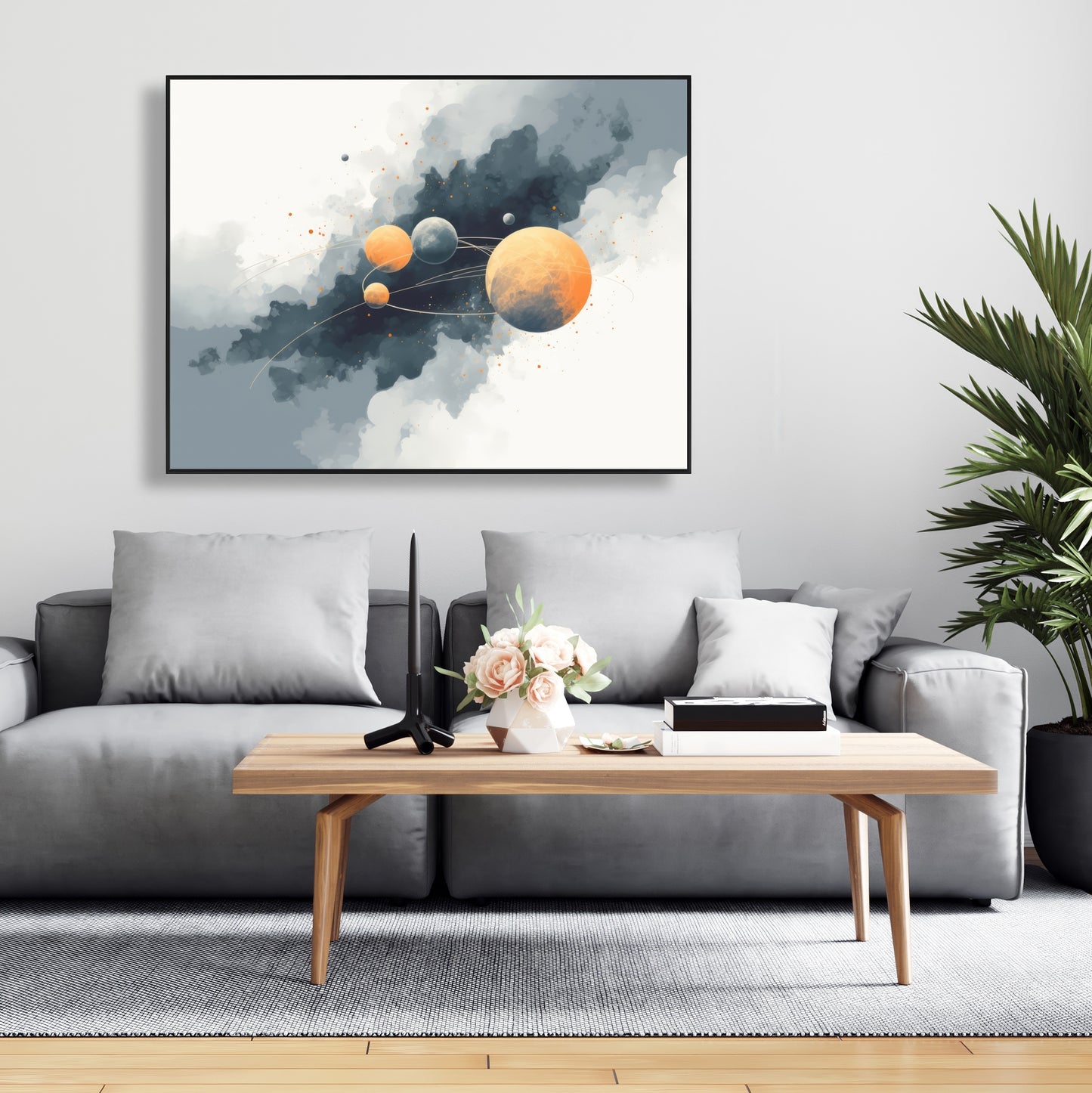 Circle of Planets - Orange Framed Canvas for Home Decor