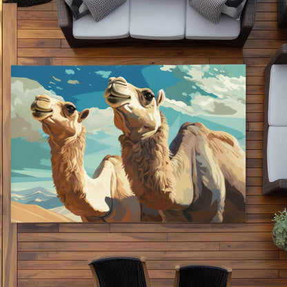 Camels Looking Up - Blue Outdoor Area Rug for Home Decor