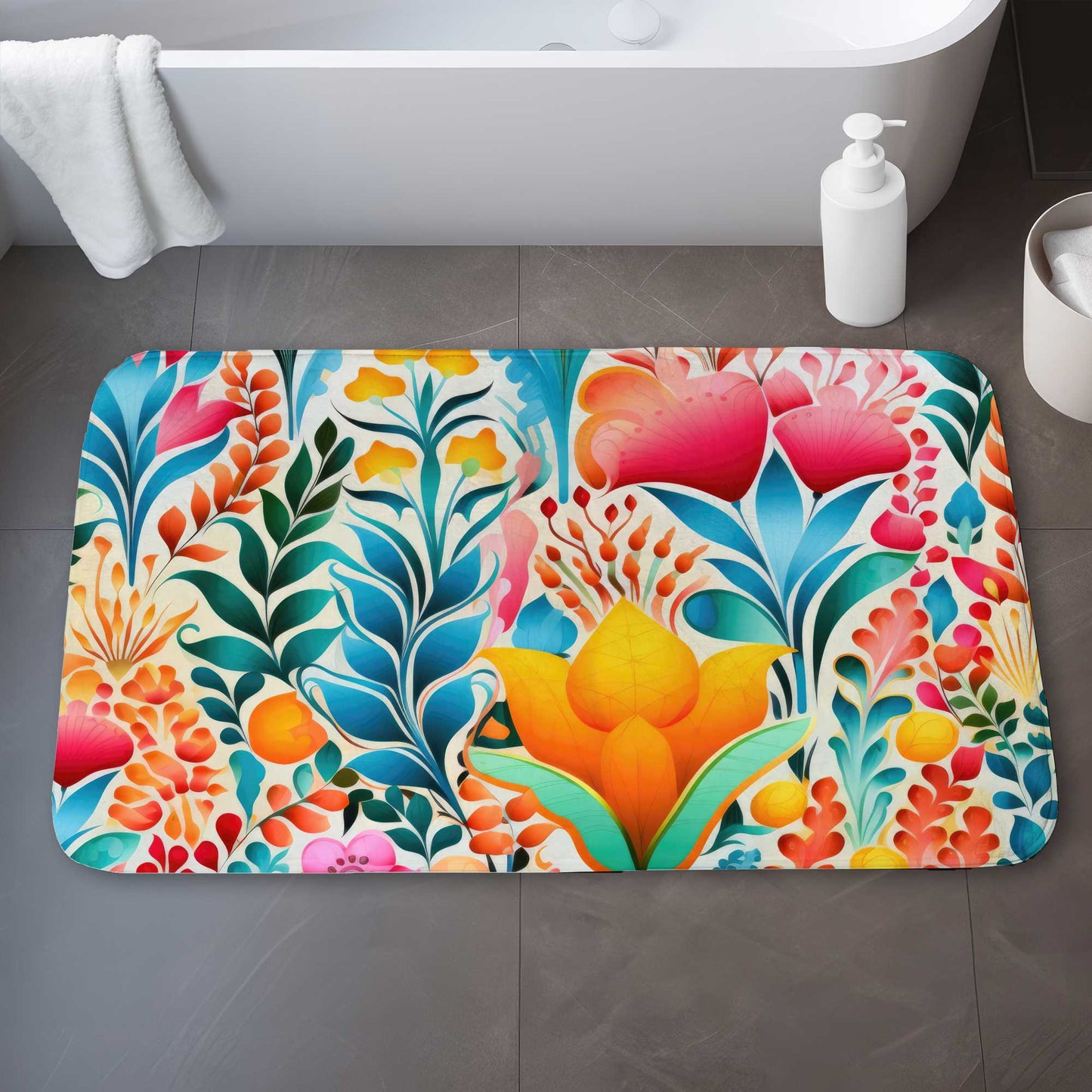 Flowing Flowers Pink Bath Mat | Elegant Home Decor Accent