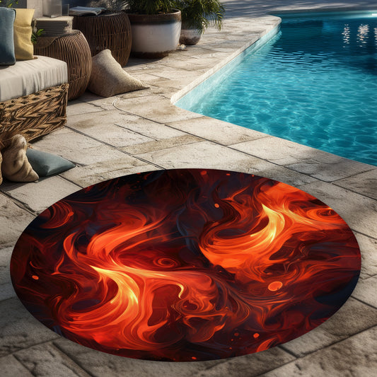 Tapis d'extérieur rond Fires of Heck | Accent de décoration élégant