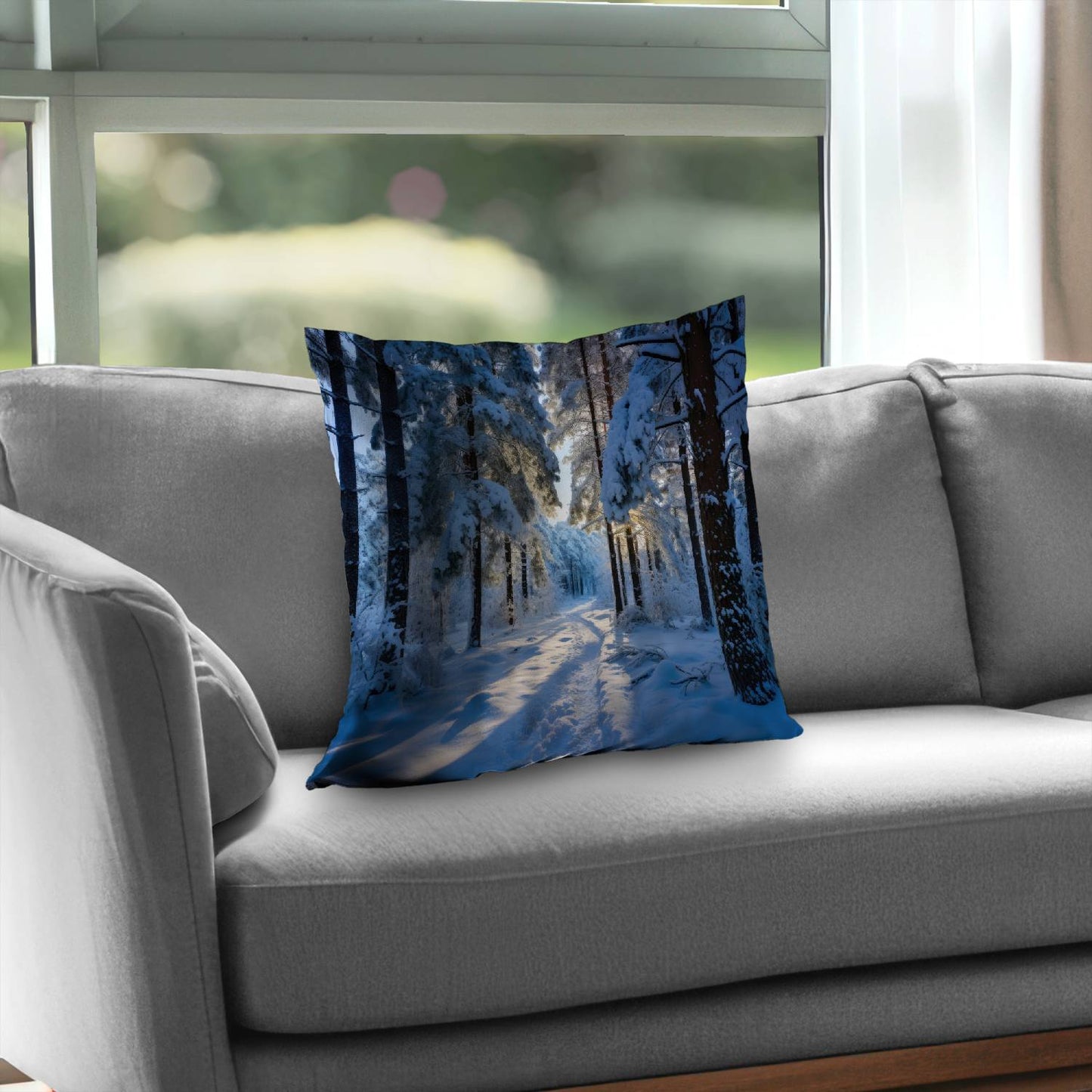 Snowy path - Throw pillow - Print on demand