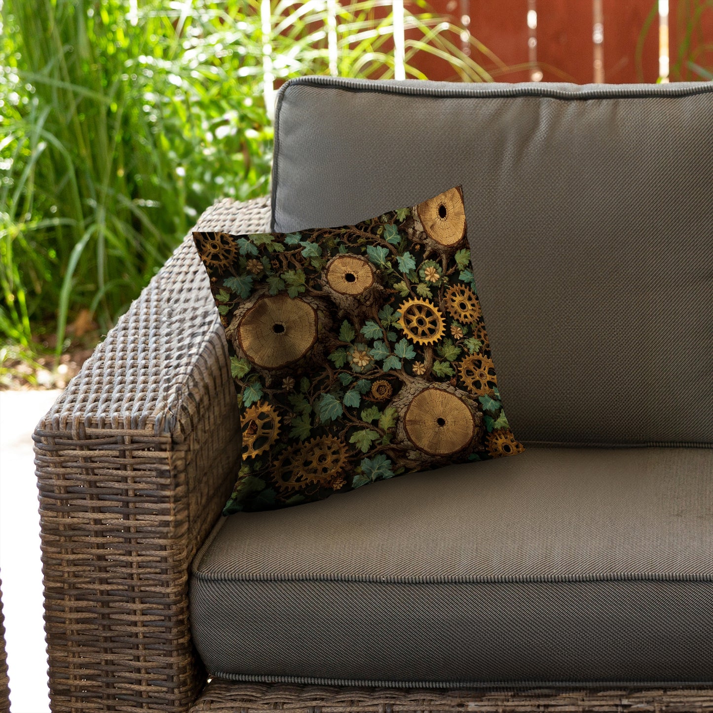 Hiding Gears Poly Twill Throw Pillow | Stylish Home Decor