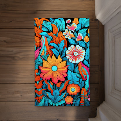 Floral Hues Turquoise Indoor Outdoor Door Mat - Home Decor
