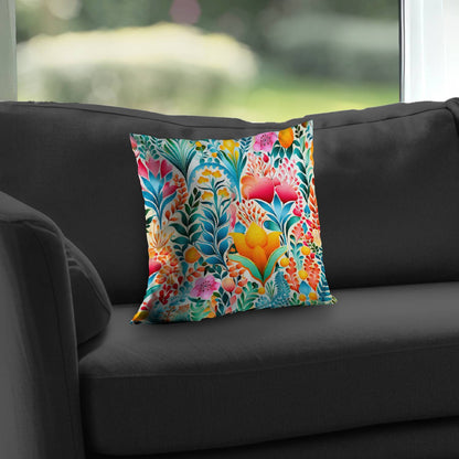 Flowing Flowers Pink Poly Twill Throw Pillow | Home Decor Insert