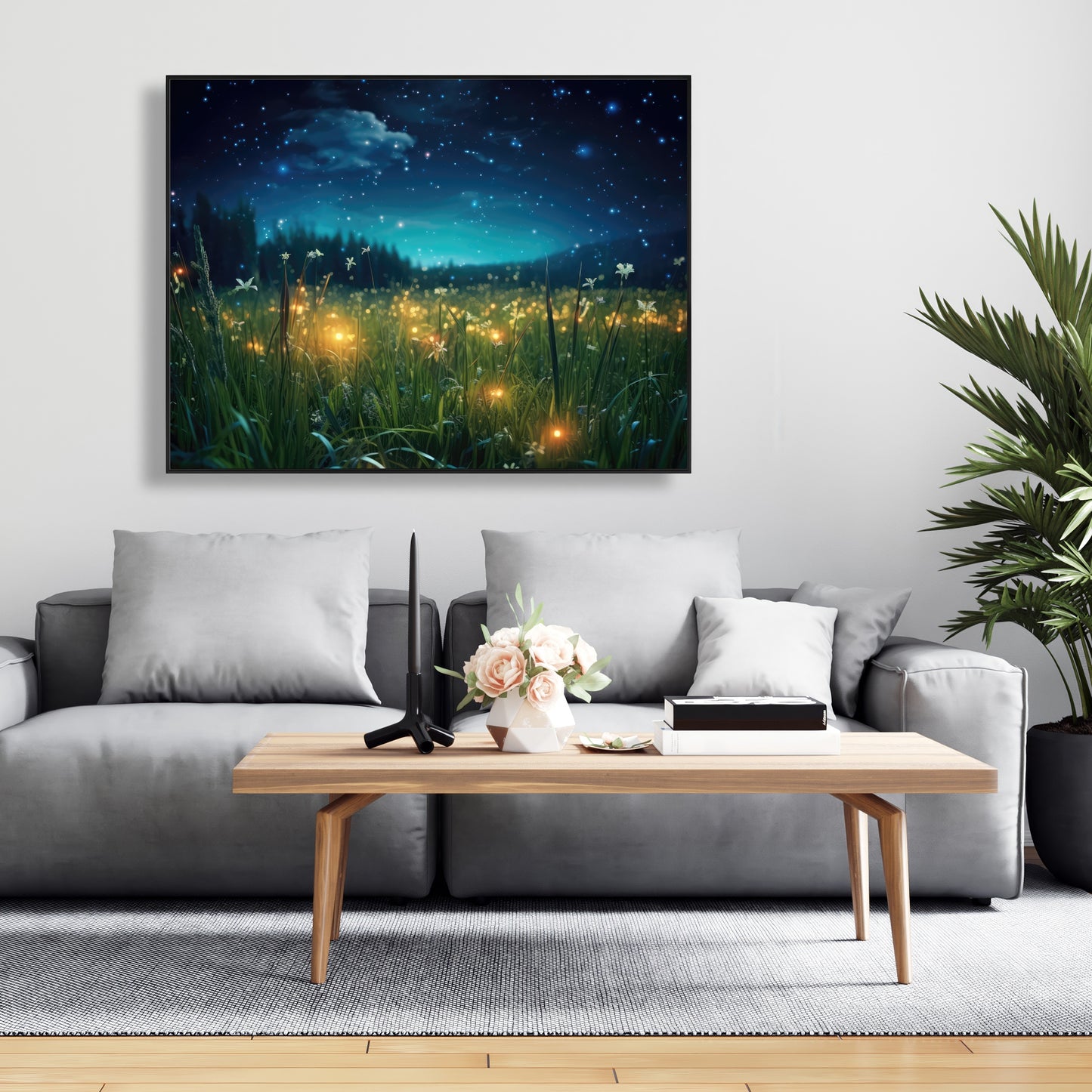 Fireflies at night - 36"x36" Framed canvas
