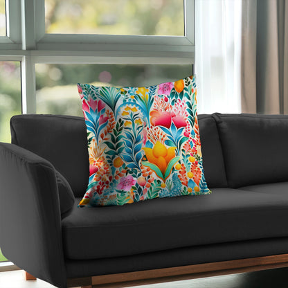 Flowing Flowers Pink Poly Twill Throw Pillow | Home Decor Insert