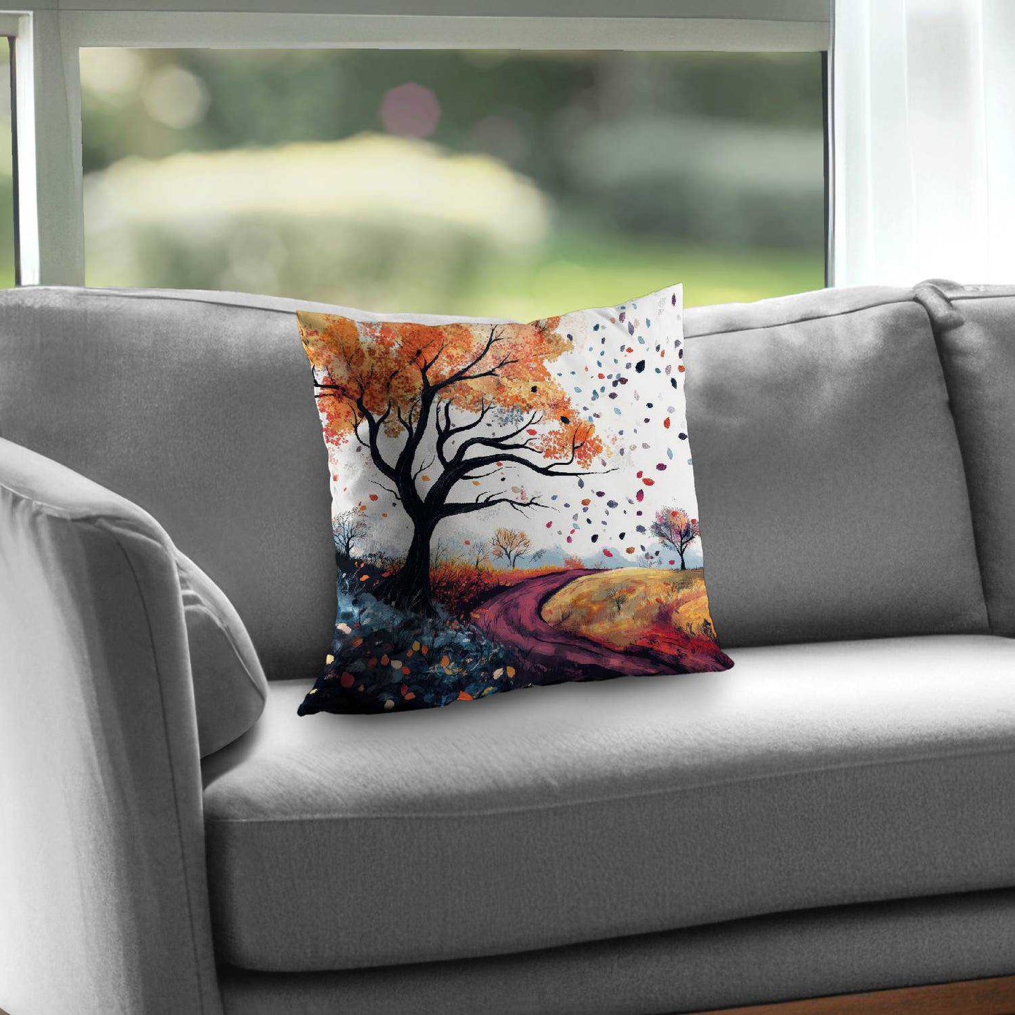 Blowing Leaves Poly Twill Throw Pillow | Home Decor Accent