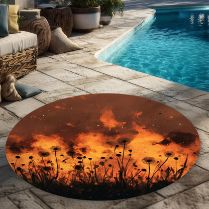 Ablaze Orange Round Outdoor Area Rug | Stylish