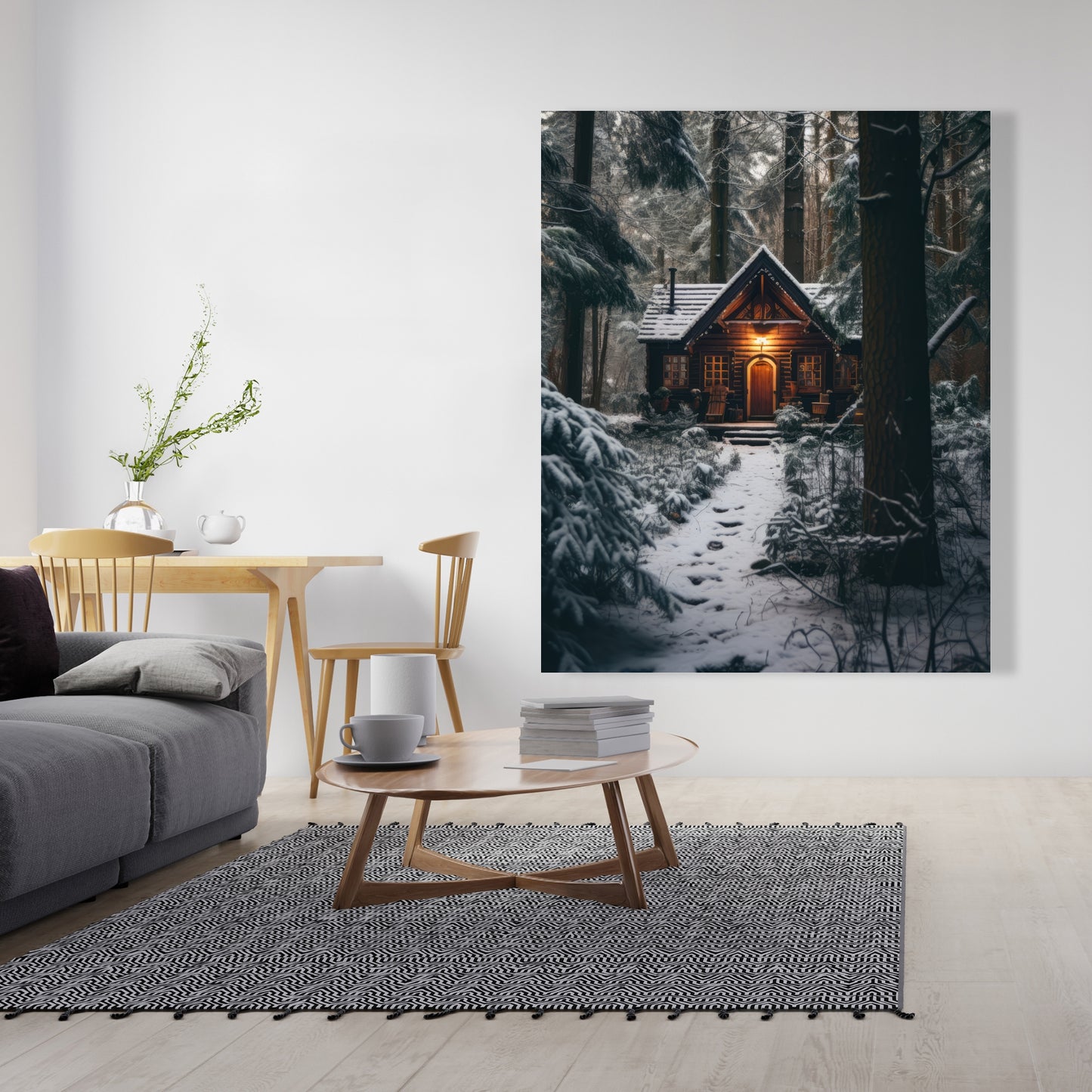 The Lone Cabin - Brown Canvas Home Decor Art Print