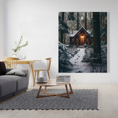 The Lone Cabin - Brown Canvas Home Decor Art Print