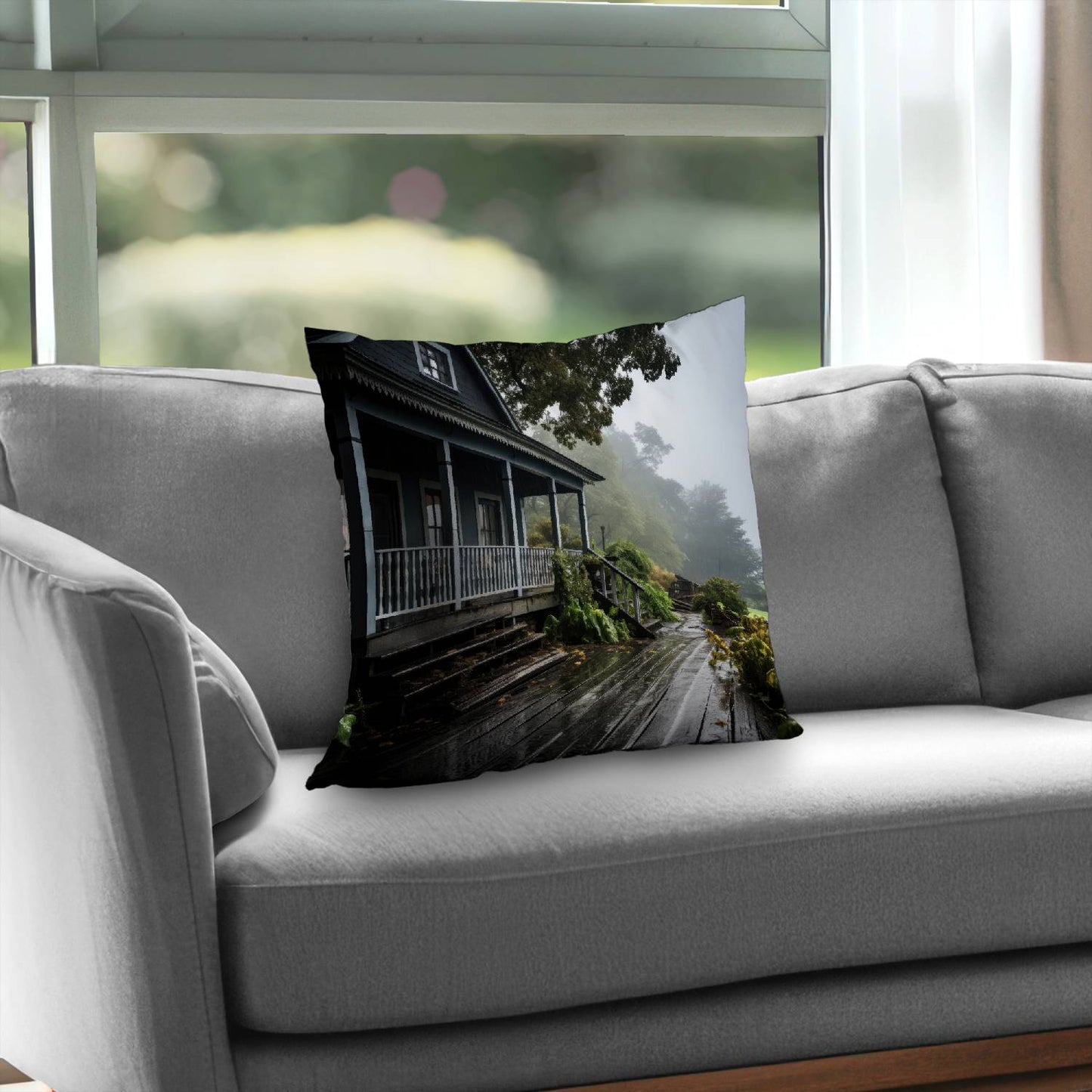 Rainy porch - Throw pillow - Print on demand