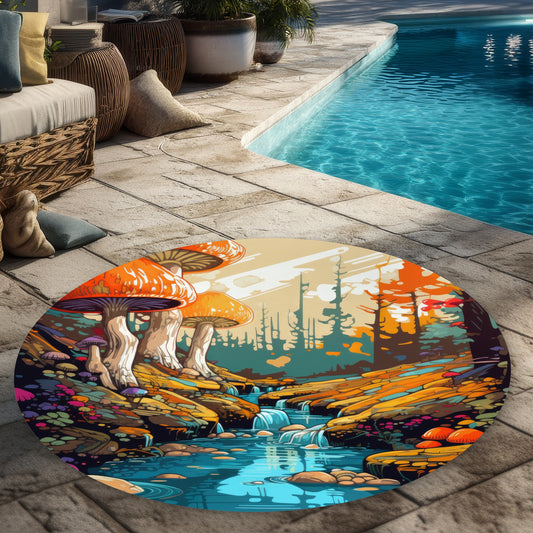 Wisdom Inbound Turquoise Round Outdoor Area Rug