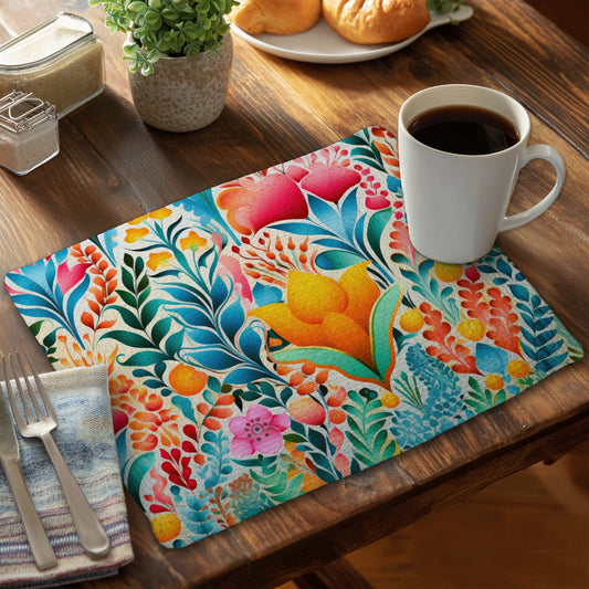 Flowing Flowers - Orange Braided Polyester Placemat for Home Decor