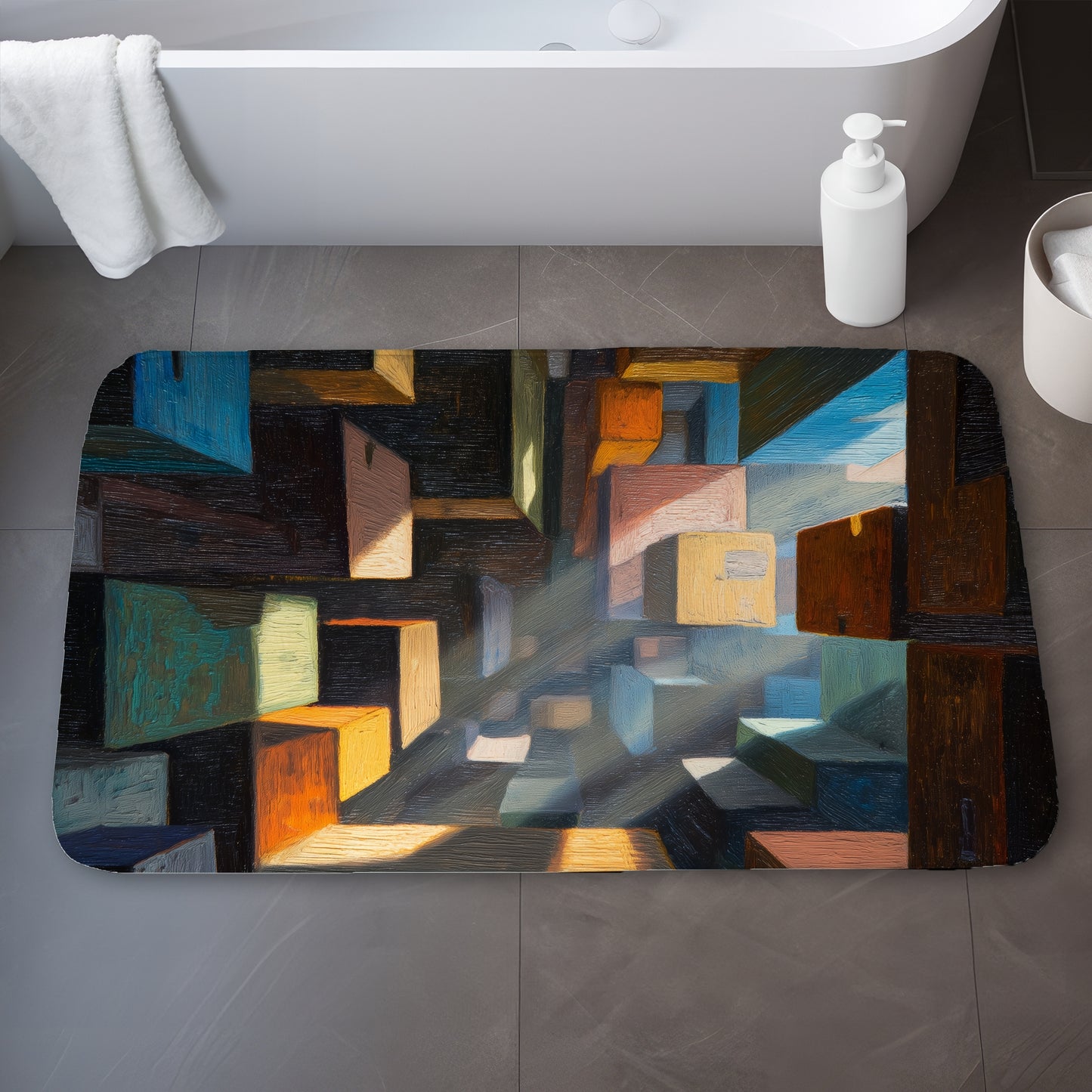 Boxed up Blue Bath Mat | Stylish Home Decor Essentials