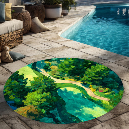 Tapis d'extérieur rond "parcours paisible" pour la décoration intérieure