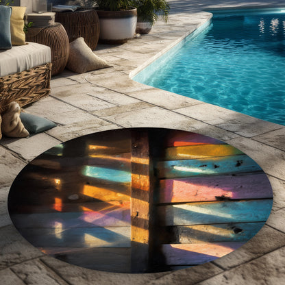 Tapis d'extérieur rond "Casting Rainbows" pour la décoration intérieure
