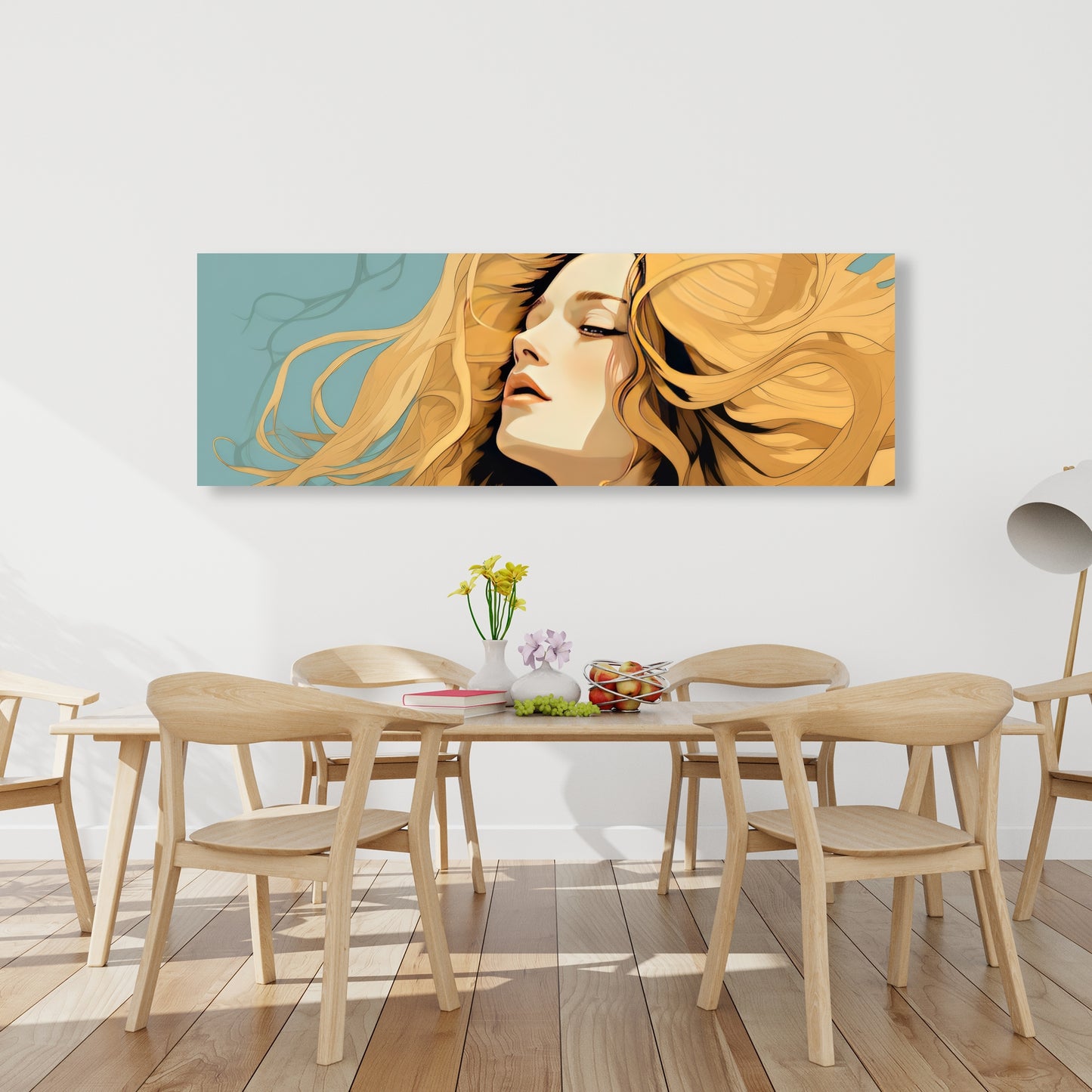 Flowing Hair - Turquoise Canvas Wall Art for Home Decor