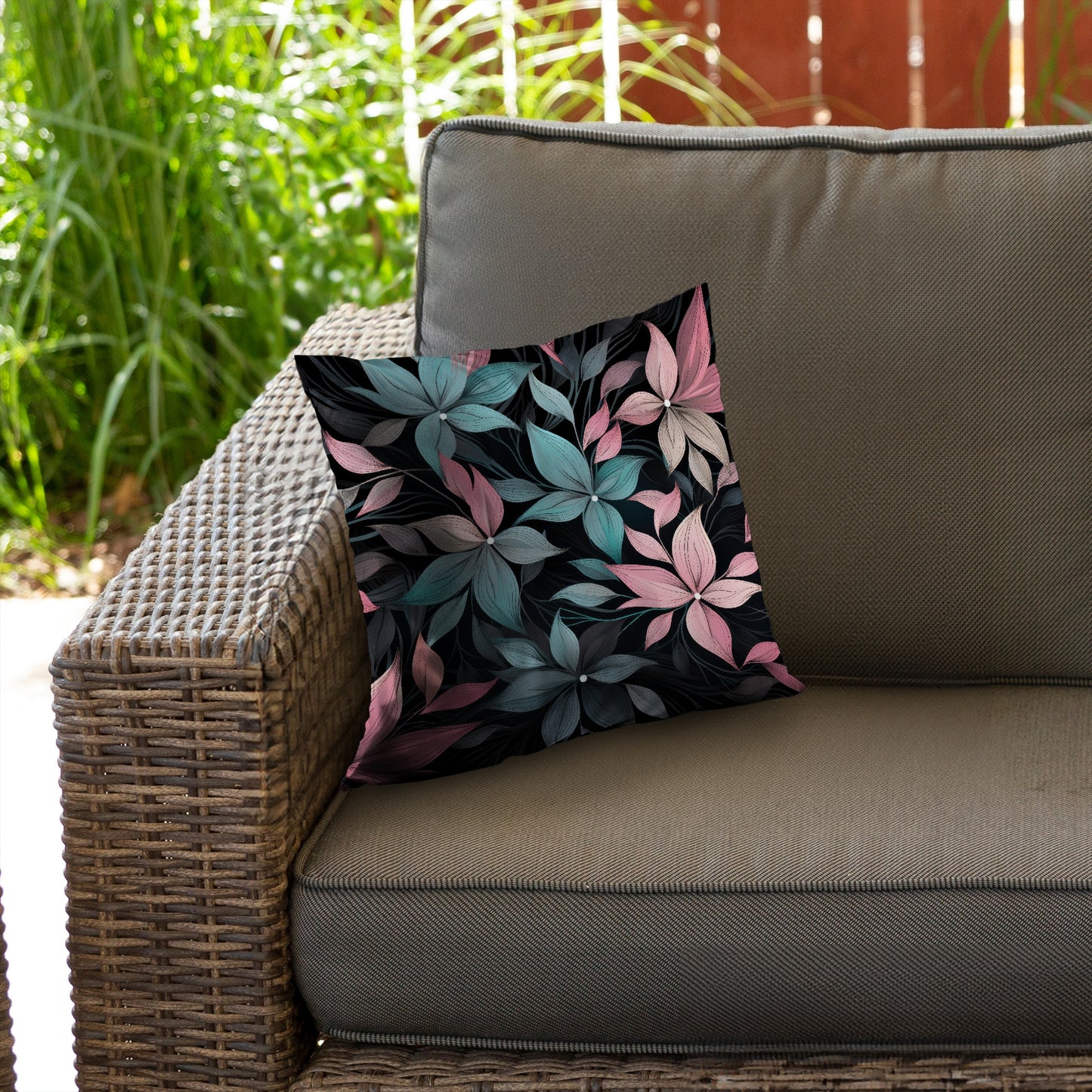 Desaturated Flowers Turquoise Poly Twill Throw Pillow | Home Decor
