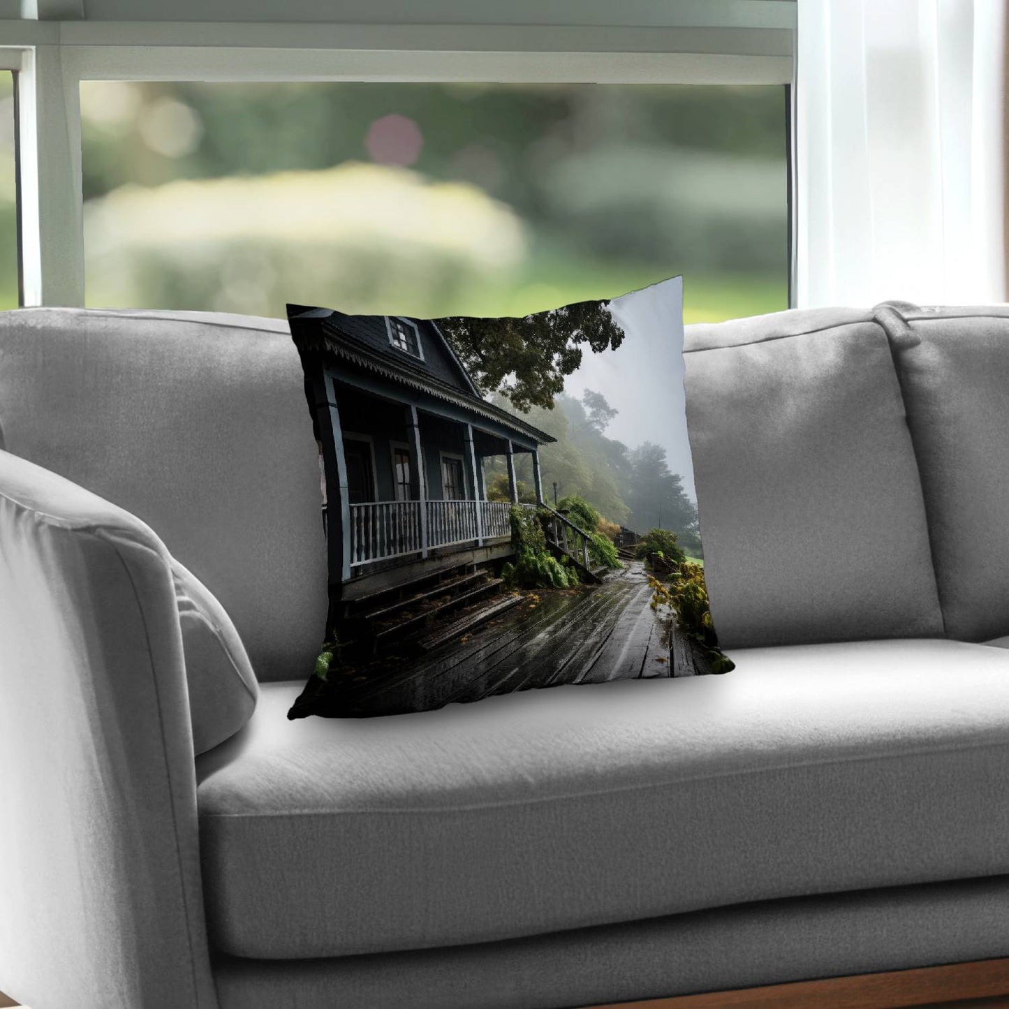 Rainy porch - Throw pillow - Print on demand