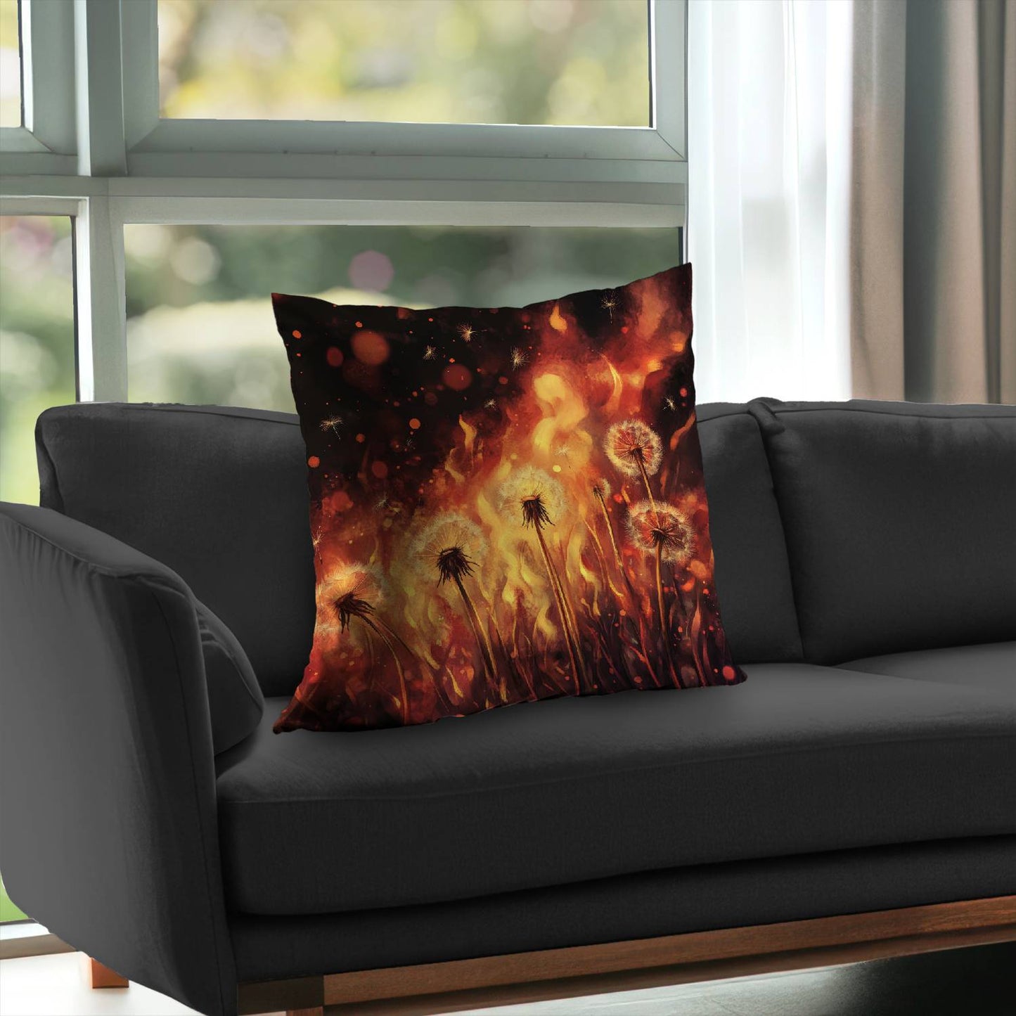 Dandy Fire Poly Twill Throw Pillow | Stylish Home Decor