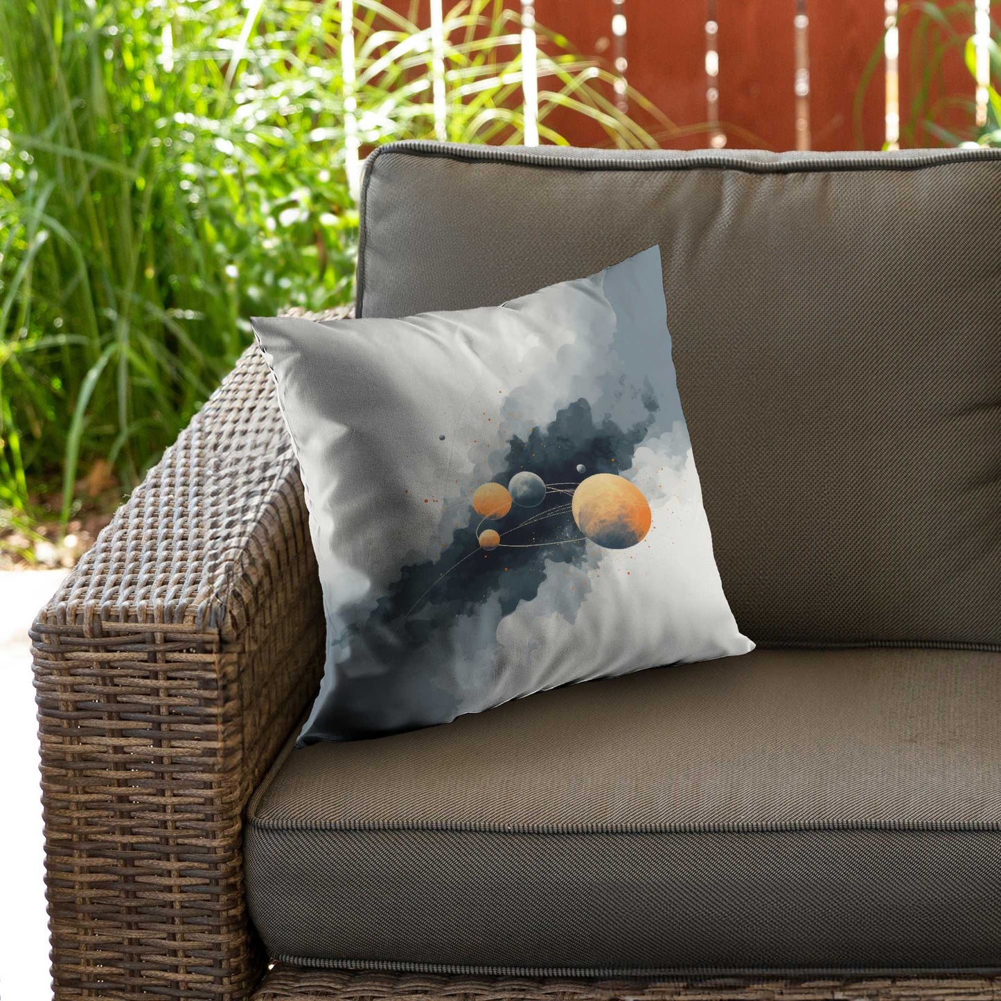 Coussin décoratif en sergé de polyester motif cercle de planètes - Décoration intérieure