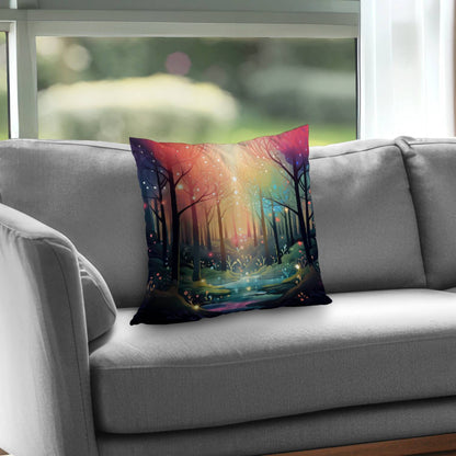 Magical forest Pink poly twill throw pillow | Home insert