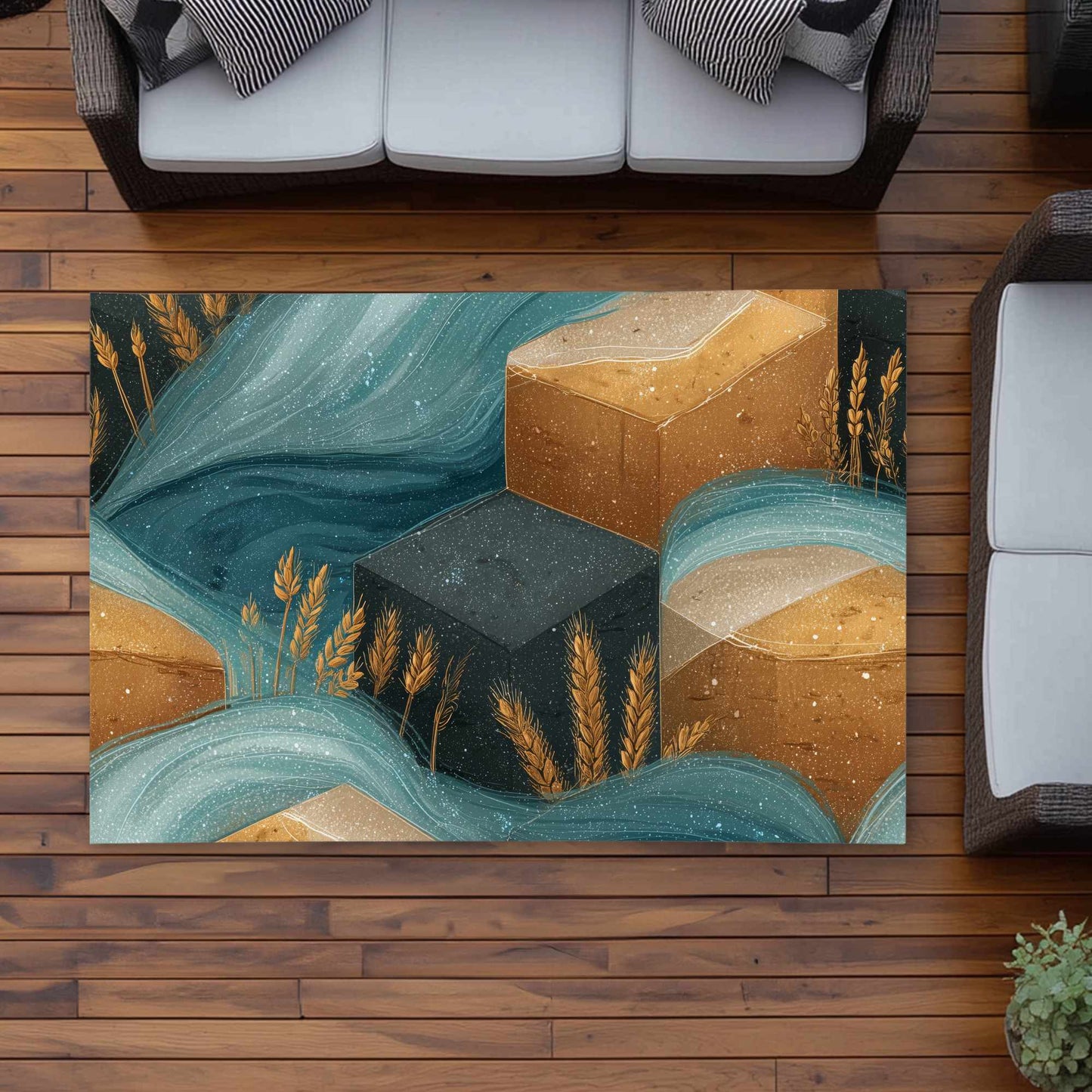 Tapis d'extérieur Golden Harvest Flow | Décoration d'intérieur élégante