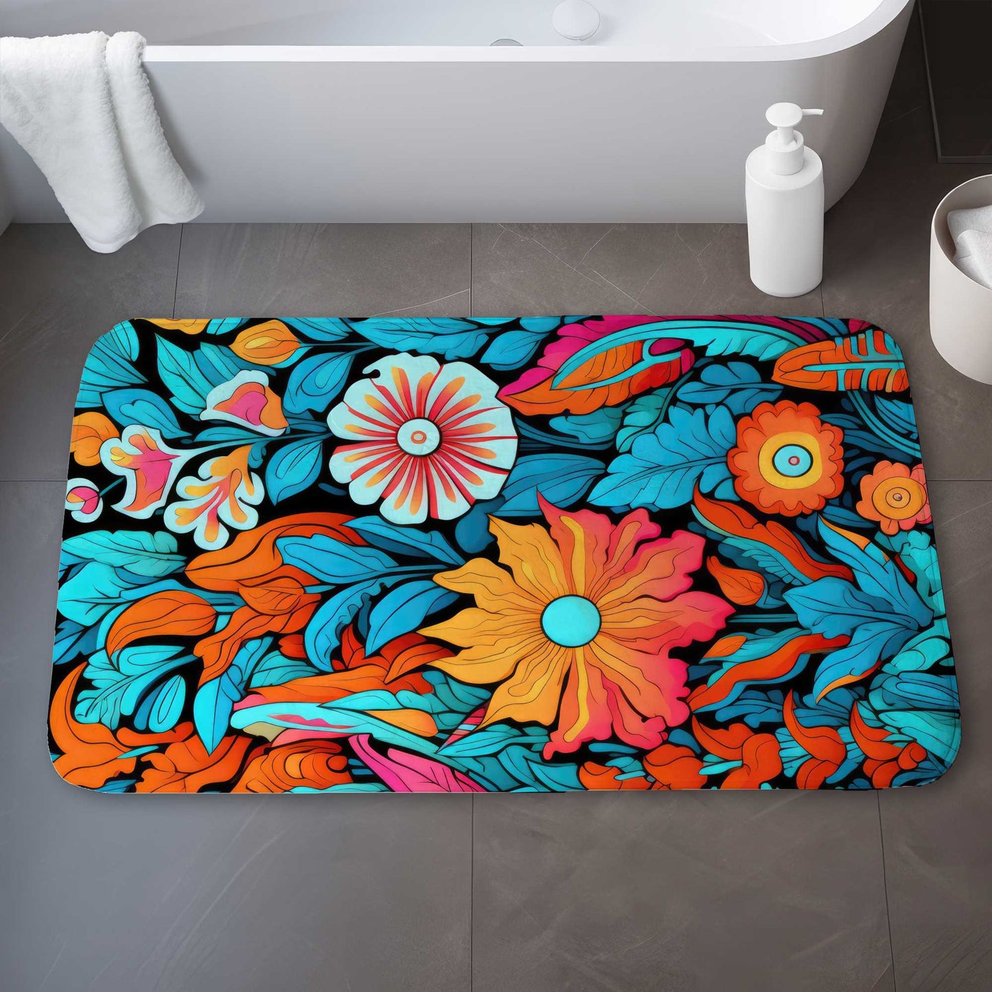 Floral Hues Turquoise Bath Mat for Stylish Home Decor