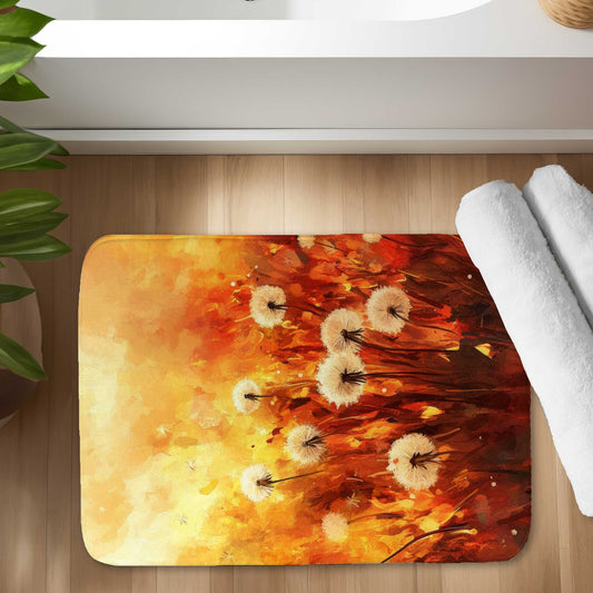 Dandelion Fire White Bath Mat - Elegant Home Decor Accent
