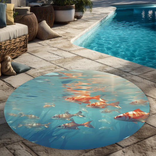 Surface tension - Orange Round Outdoor Area Rug for Home Decor