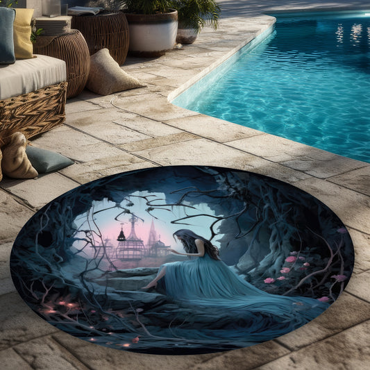 Morose Cave Pink 5' Round Outdoor Area Rug for Home Decor