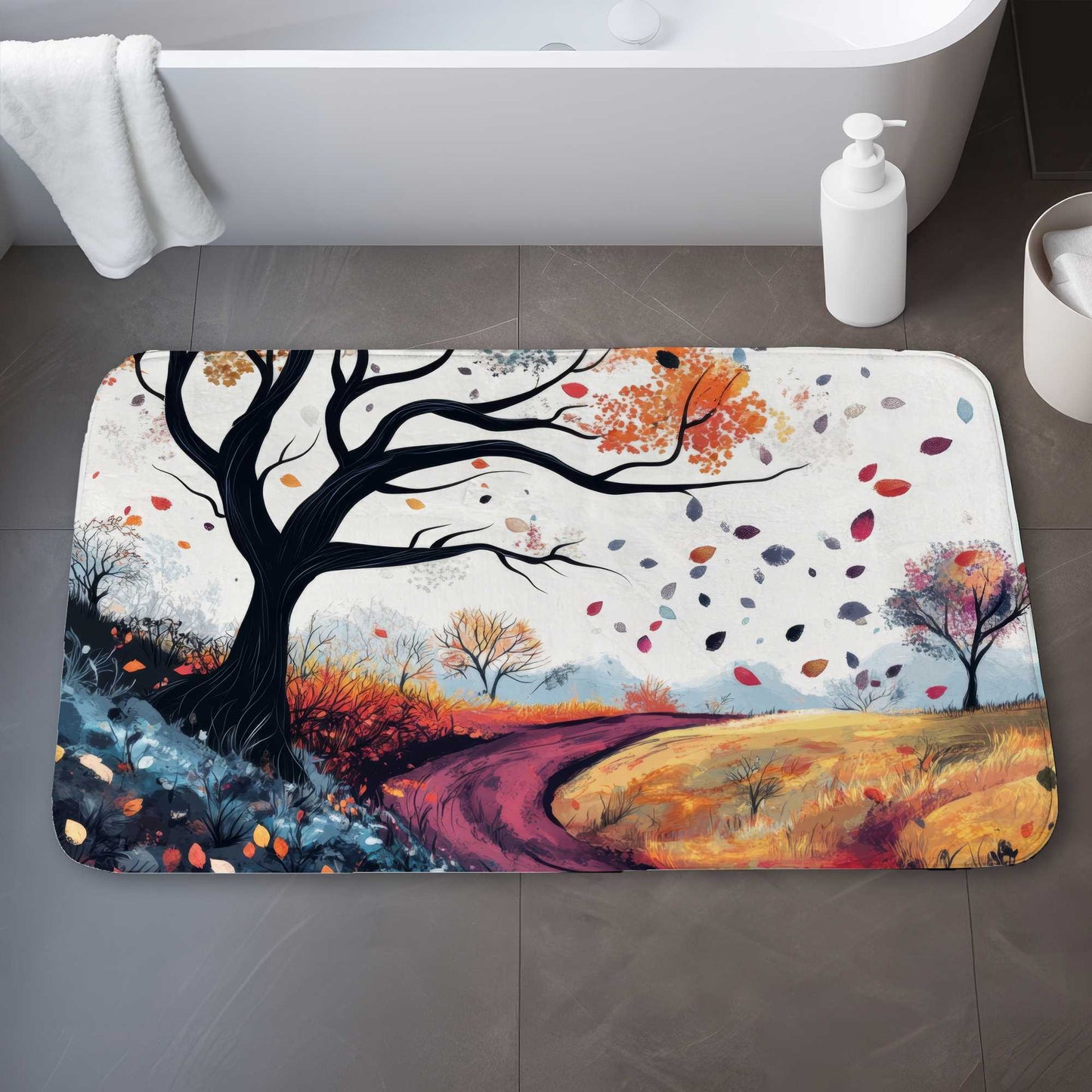 Blowing Leaves Orange Bath Mat | Stylish Home Decor Accent