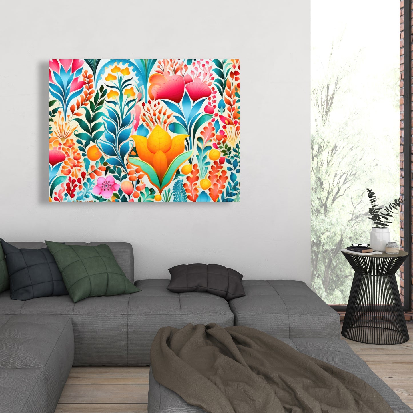 Flowing Flowers - Green Canvas for Elegant Home Decor