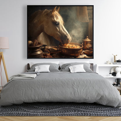 Horse on soup - 24"x24" Framed canvas