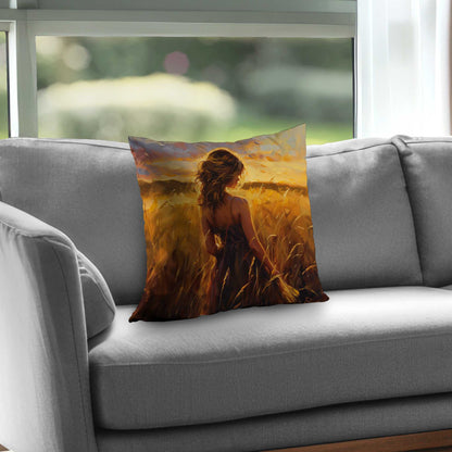 Warm Field Poly Twill Throw Pillow - Cozy Home Decor Accent