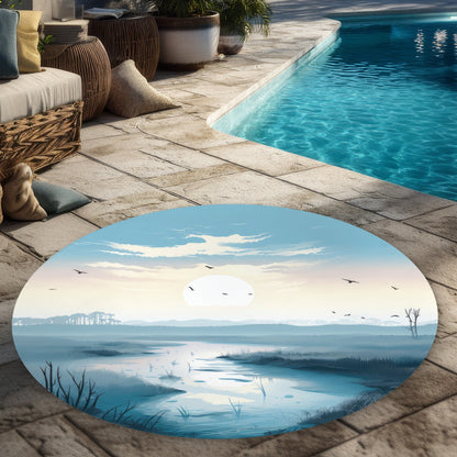 The Marsh Beige 5' Round Outdoor Area Rug | Home Decor