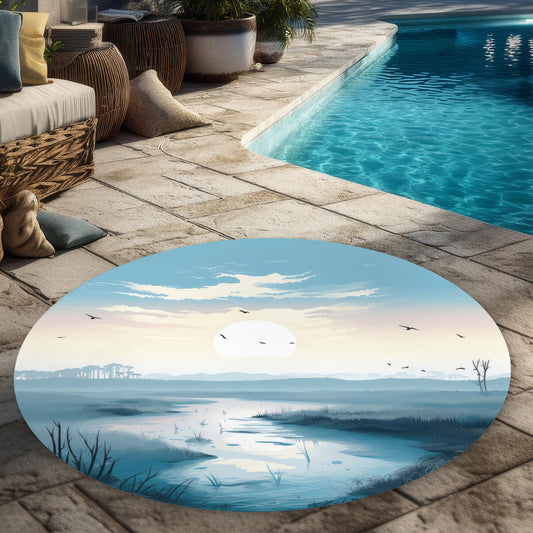 The Marsh Beige 5' Round Outdoor Area Rug | Home Decor