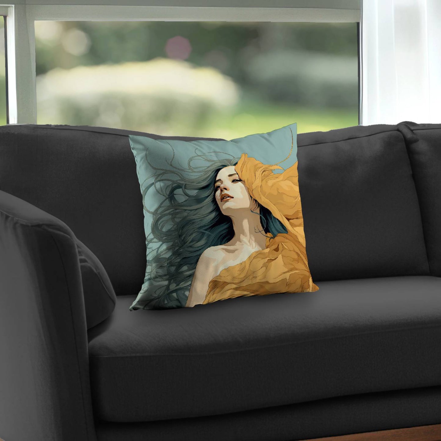 Coussin décoratif en sergé de polyester à motif fluide et sensuel - Décoration élégante pour la maison