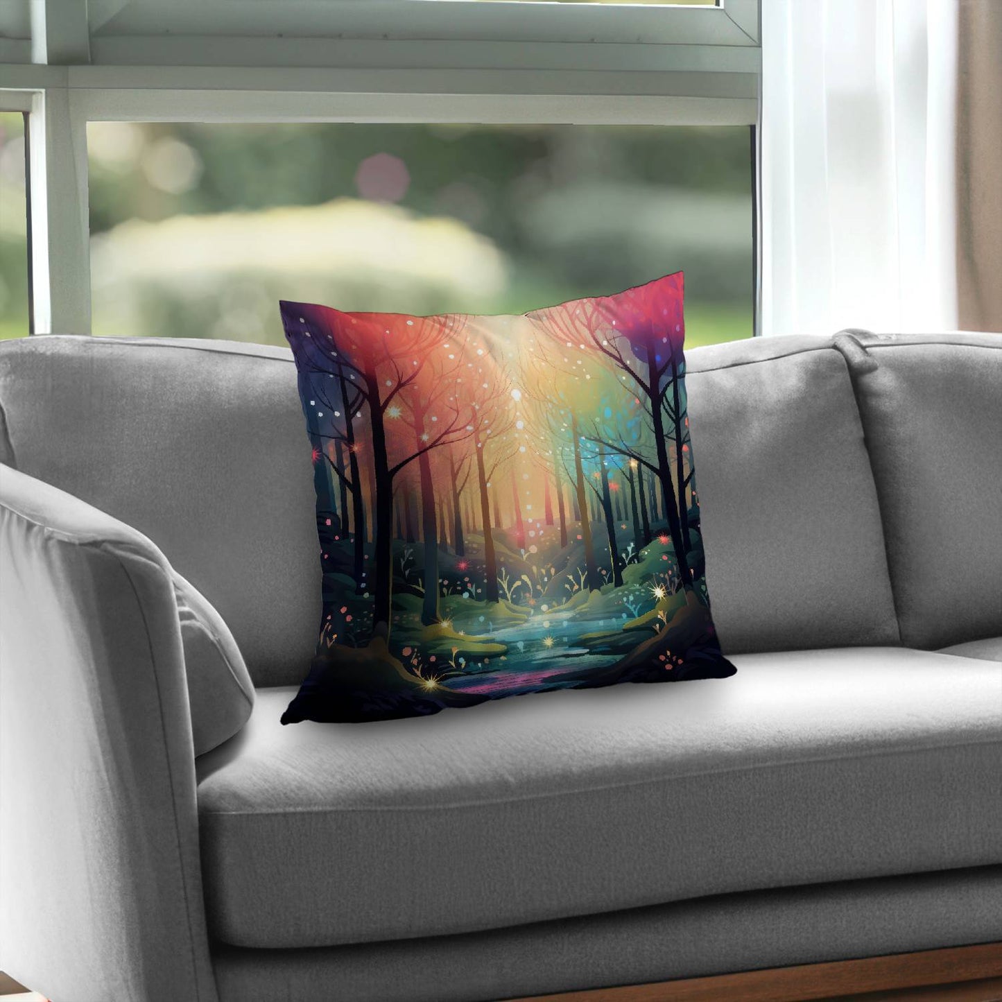 Magical forest Pink poly twill throw pillow | Home insert