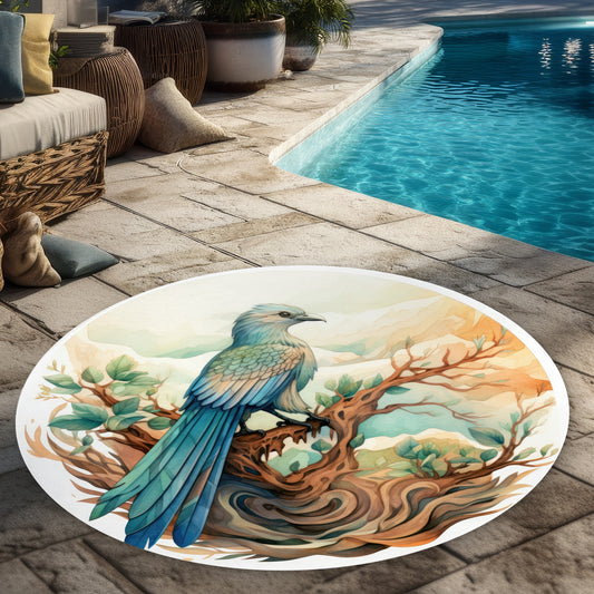 Perched Brown 5' Round Outdoor Area Rug for Home Decor