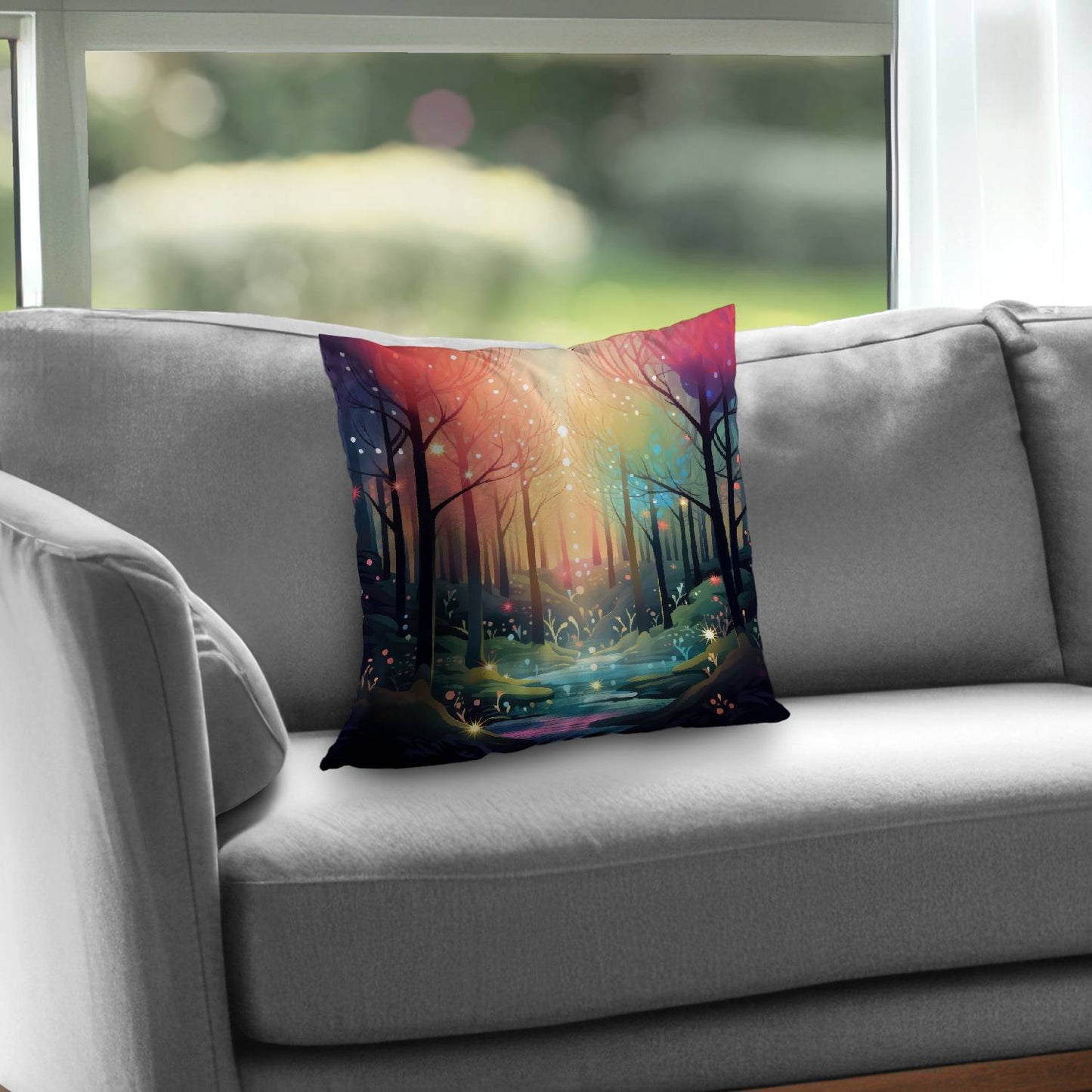 Magical forest Pink poly twill throw pillow | Home insert