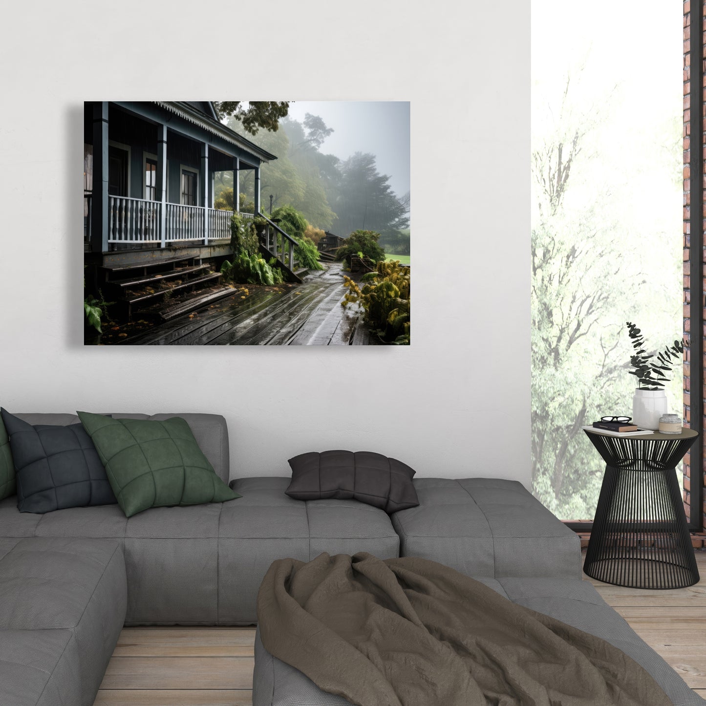 Rainy Porch - Brown Canvas Home Decor for Cozy Spaces