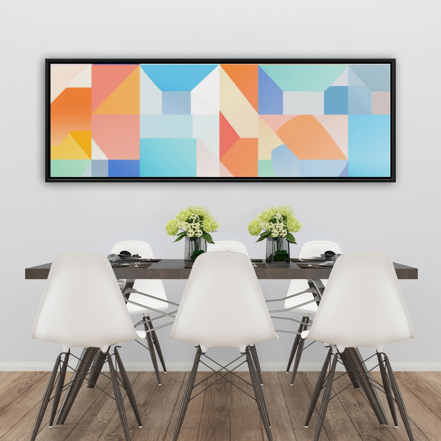 Geometric Cadence - Blue Framed Canvas for Home Decor